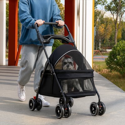 Poussette pour chien senior avec roues robustes et panier spacieux