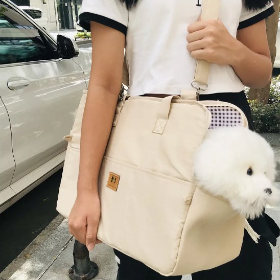 Sac transport chien portable avec bandoulière ajustable et confortable